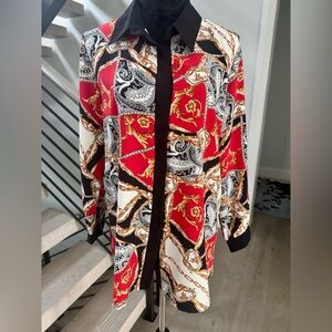 New Vibrant Red and Black Paisley Print Blouse size S